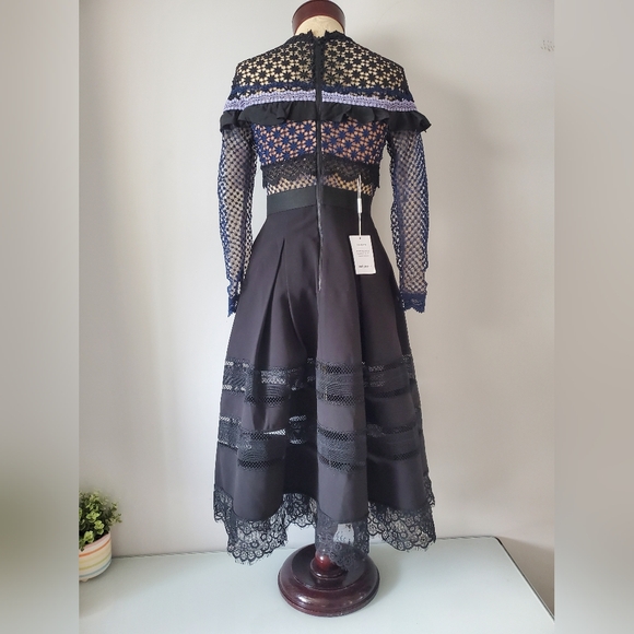 SELF- PORTRAIT NEW WITH TAGS! Bella lace trim navy and black dress. Size 2 - Picture 5 of 14